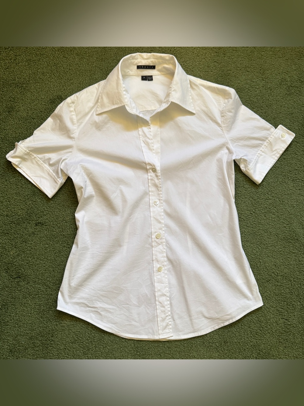 Theory White Cotton Short Sleeve Button Up Shirt - Size P / XS